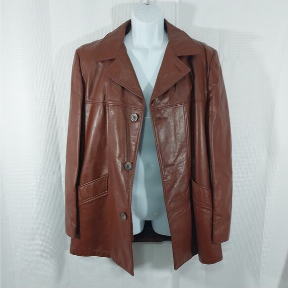 VINTAGE LONDON FOG! RICH PECAN BROWN GENUINE LEATHER ZIP OUT LINER COAT! SZ 42R - Picture 3 of 12